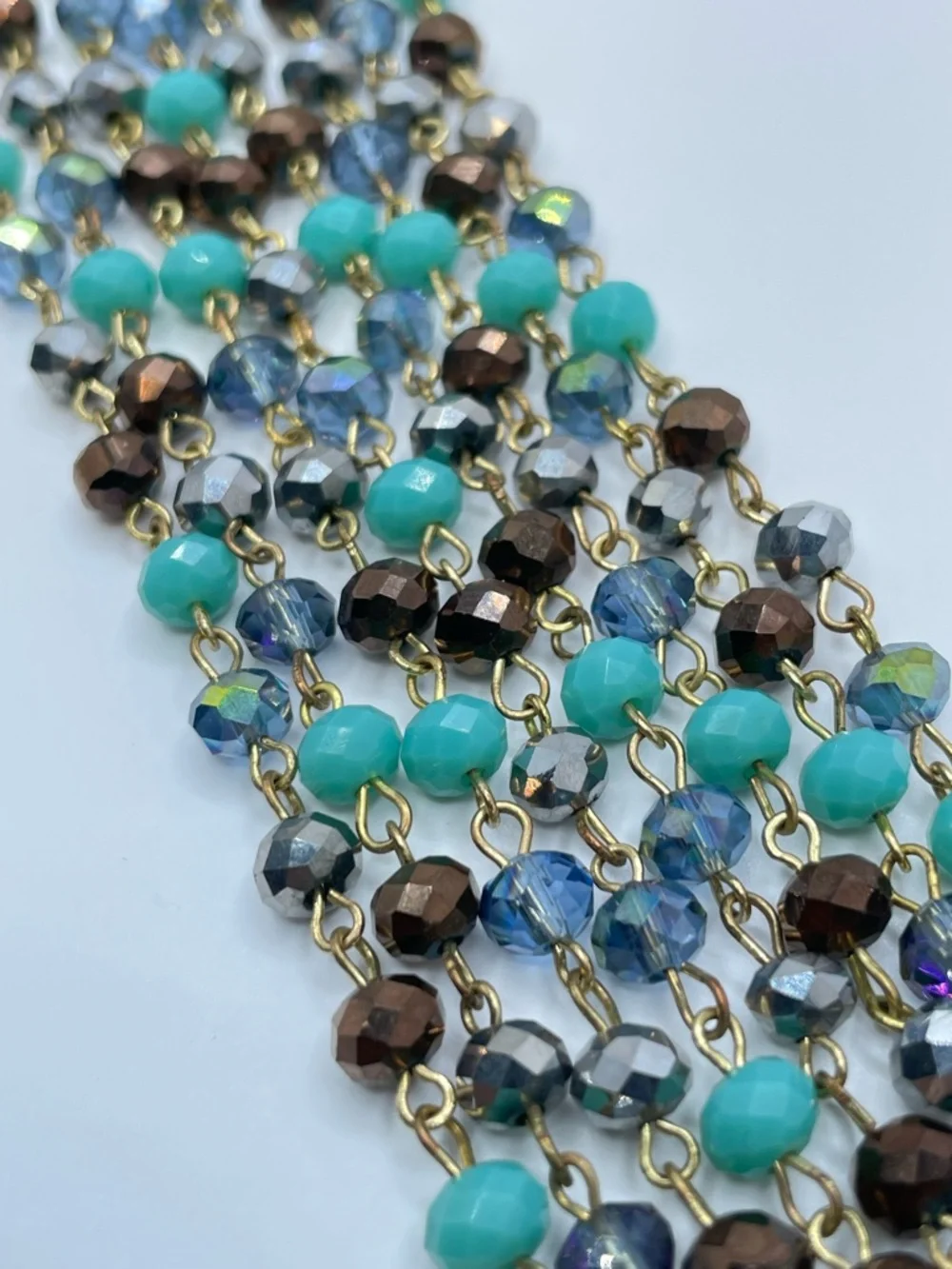 56” Multicolor Faceted Glass Beaded Necklace Gold Tone Long Layering Chain